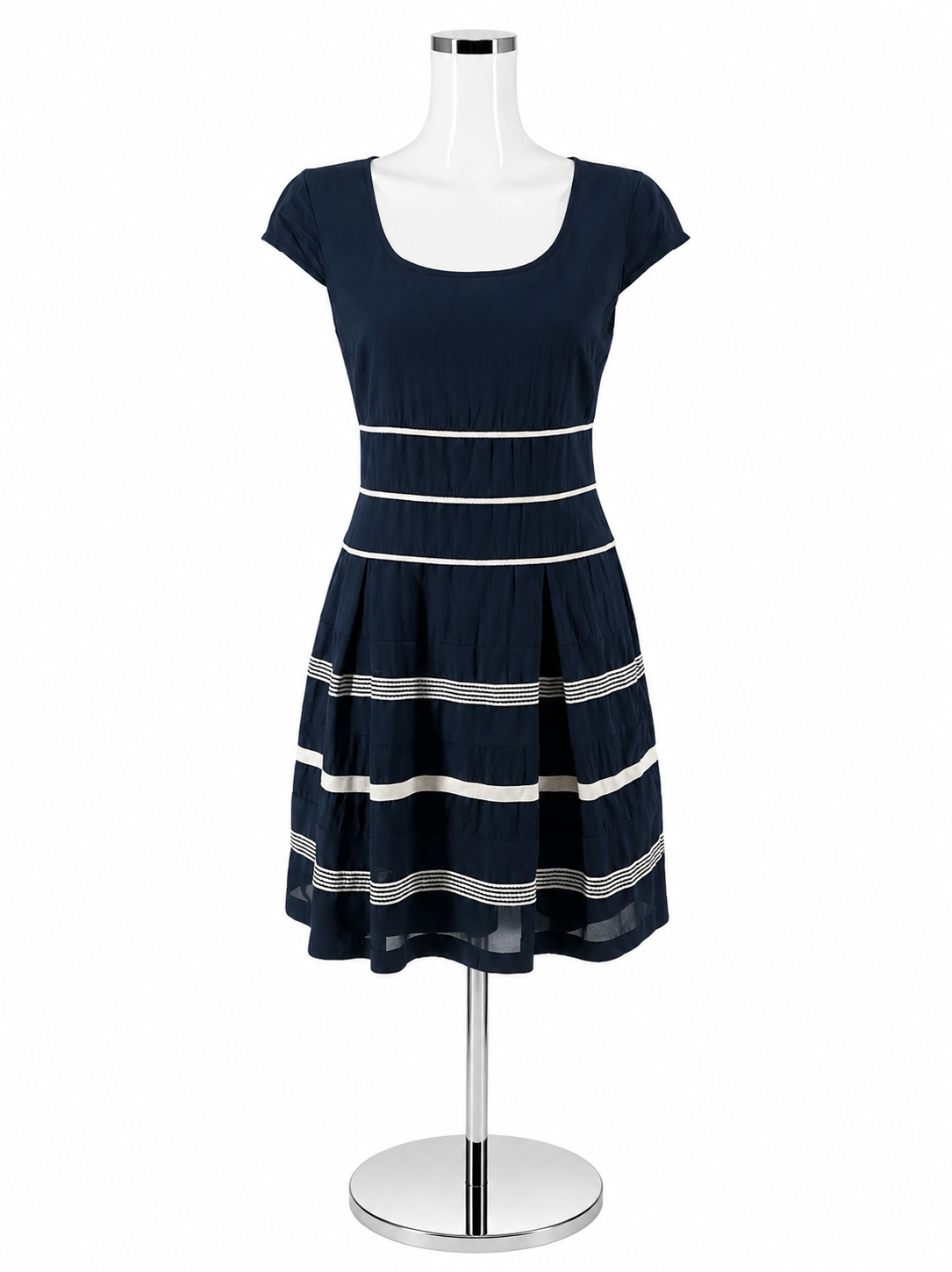 Ann Taylor Nautical Stripe Tiered Cotton Dress Navy White | Size 2