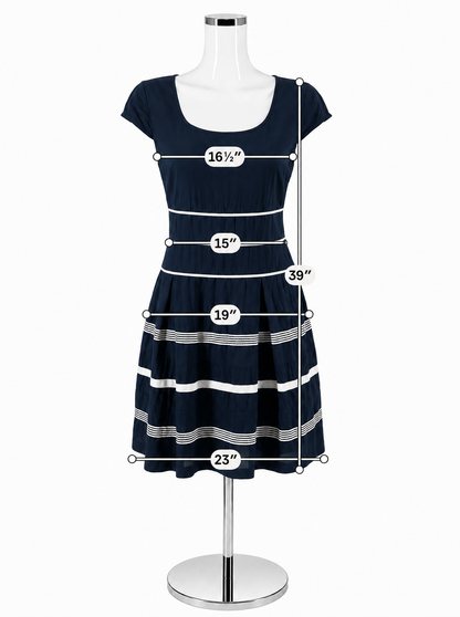 Ann Taylor Nautical Stripe Tiered Cotton Dress Navy White | Size 2