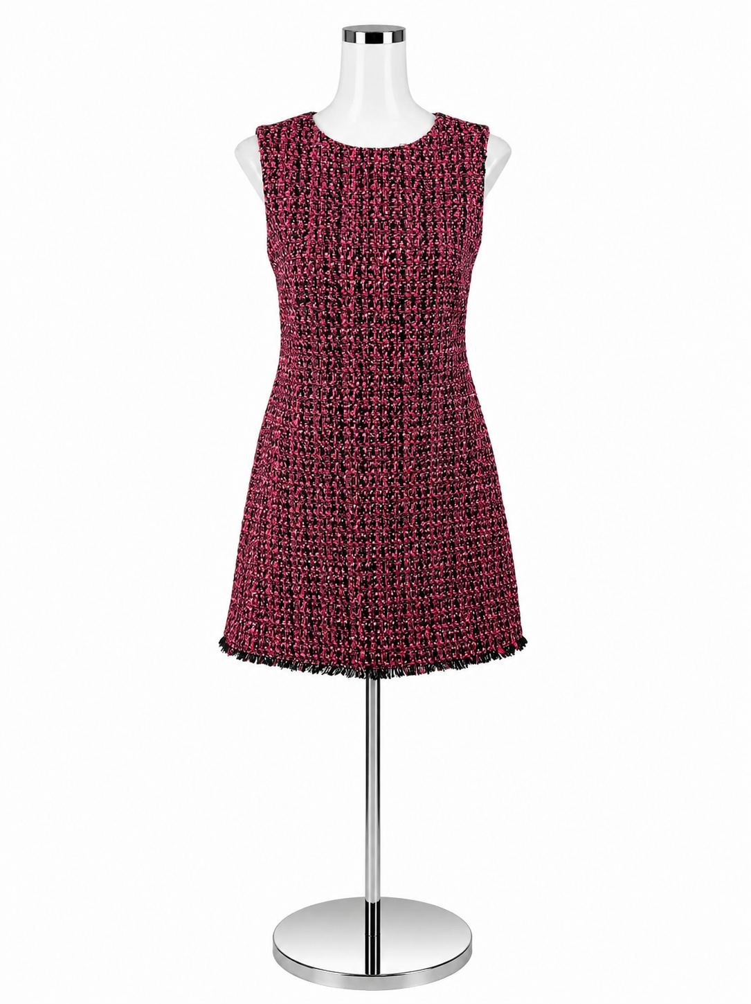 Alice + Olivia Clyde Pink &amp; Black Tweed Fringe Shift Dress | Size 6