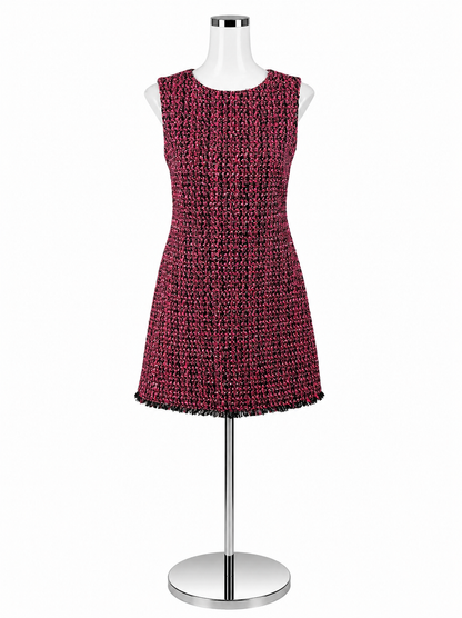 Alice + Olivia Clyde Pink &amp; Black Tweed Fringe Shift Dress | Size 6