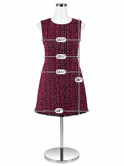 Alice + Olivia Clyde Pink &amp; Black Tweed Fringe Shift Dress | Size 6
