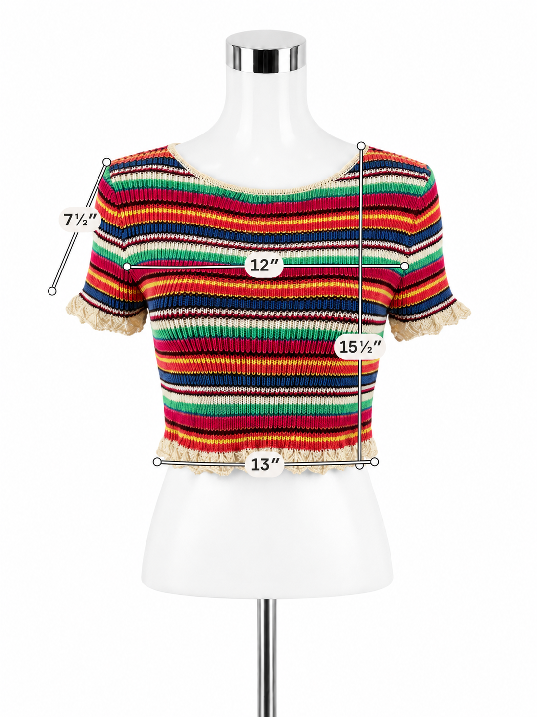 Romeo &amp; Juliet Couture Rainbow Striped Knit Crop Top Scallop Trim Size Medium