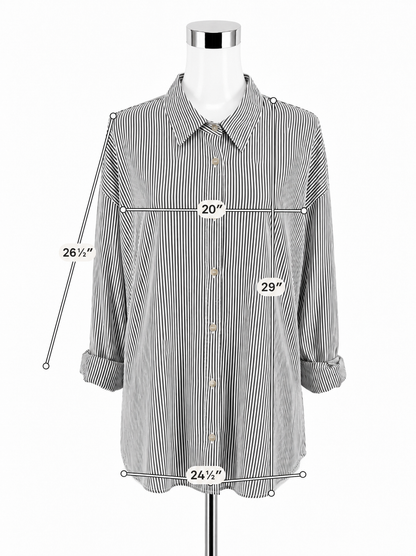 COSCOS White &amp; Black Pinstripe Longline Button-Up Shirt | Size XL
