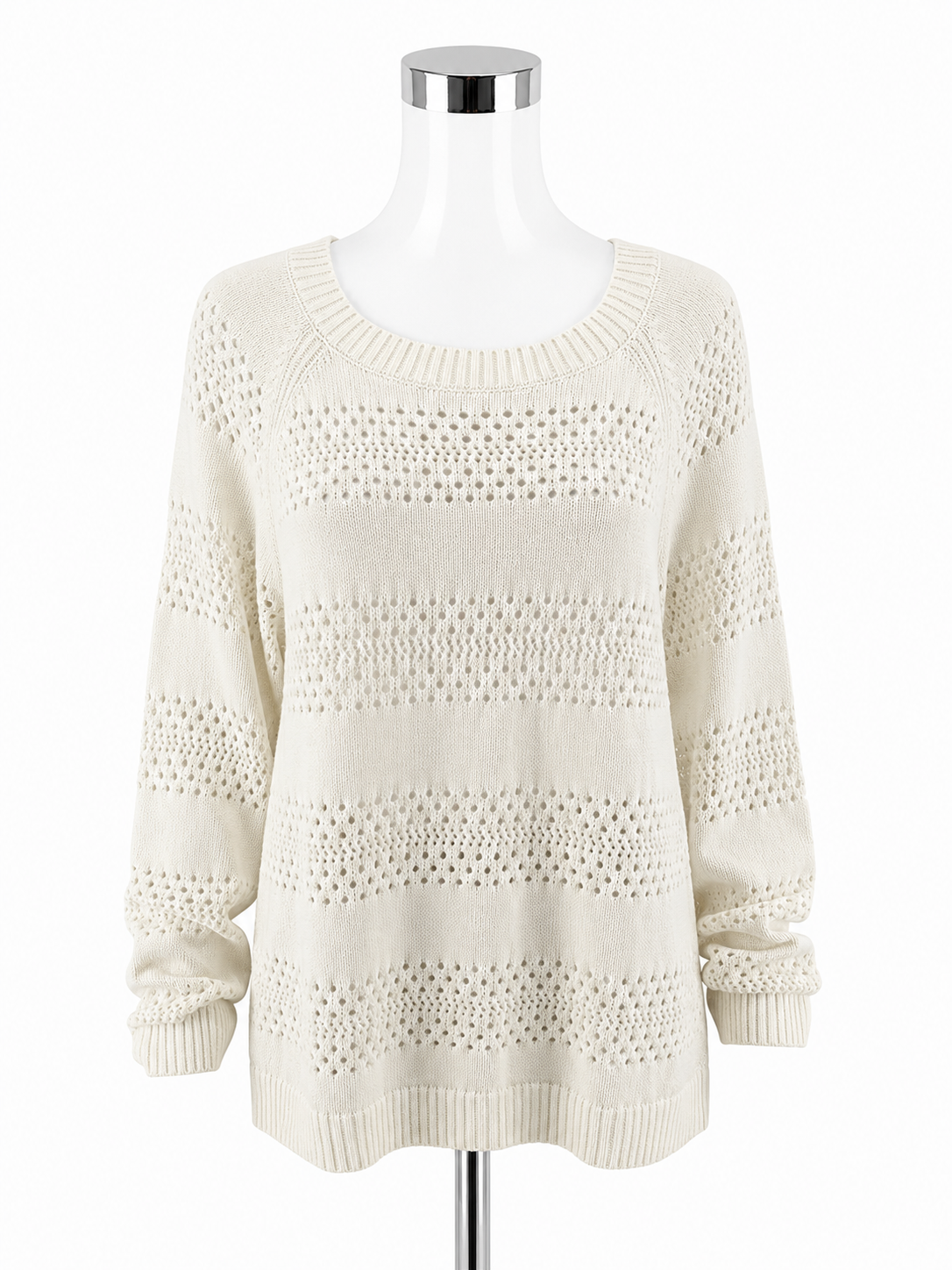Talbots NWT Textured Open-Knit 100% Cotton Sweater White XL