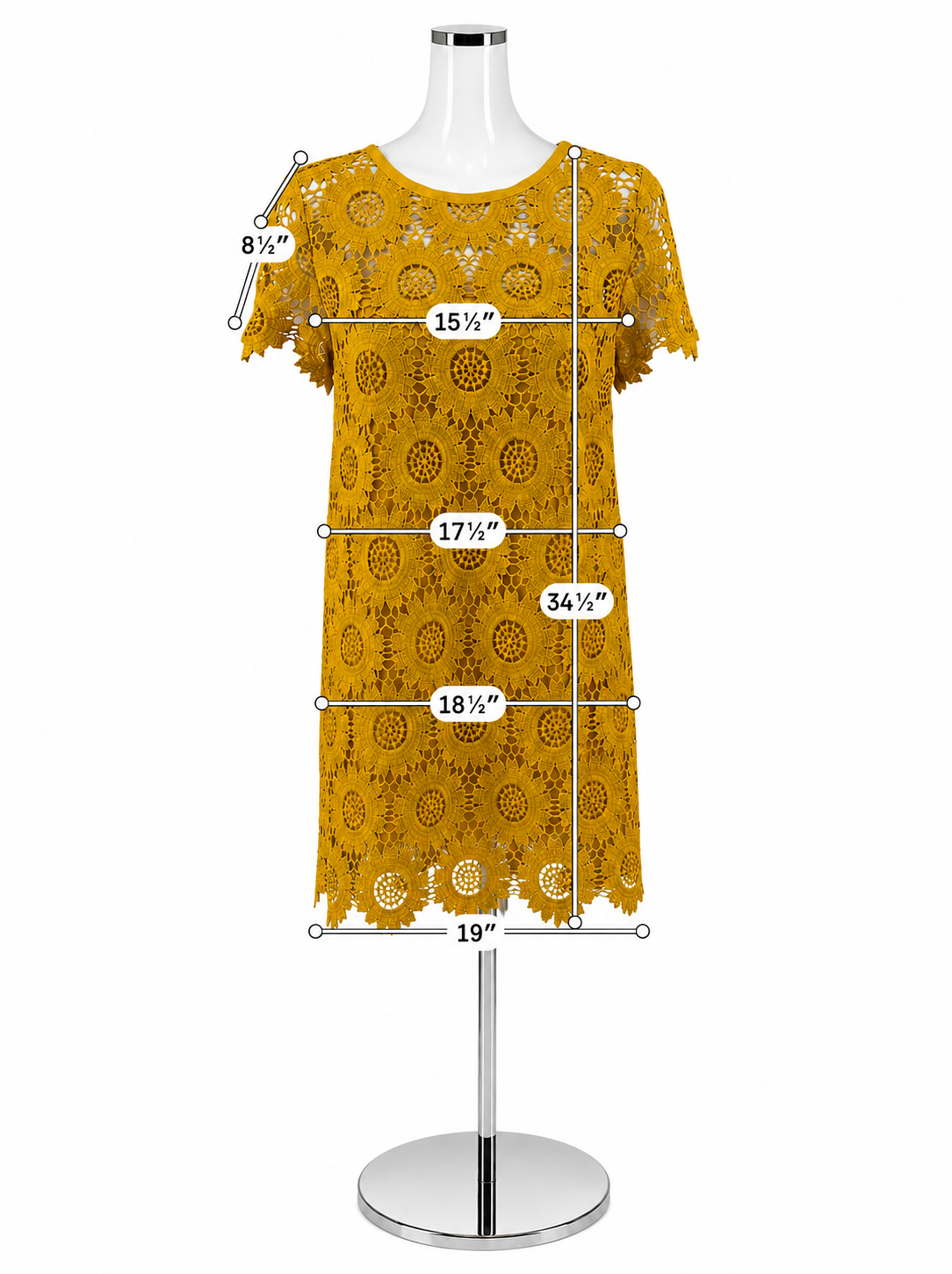 LOFT Yellow Sunflower Medallion Lace Shift Dress