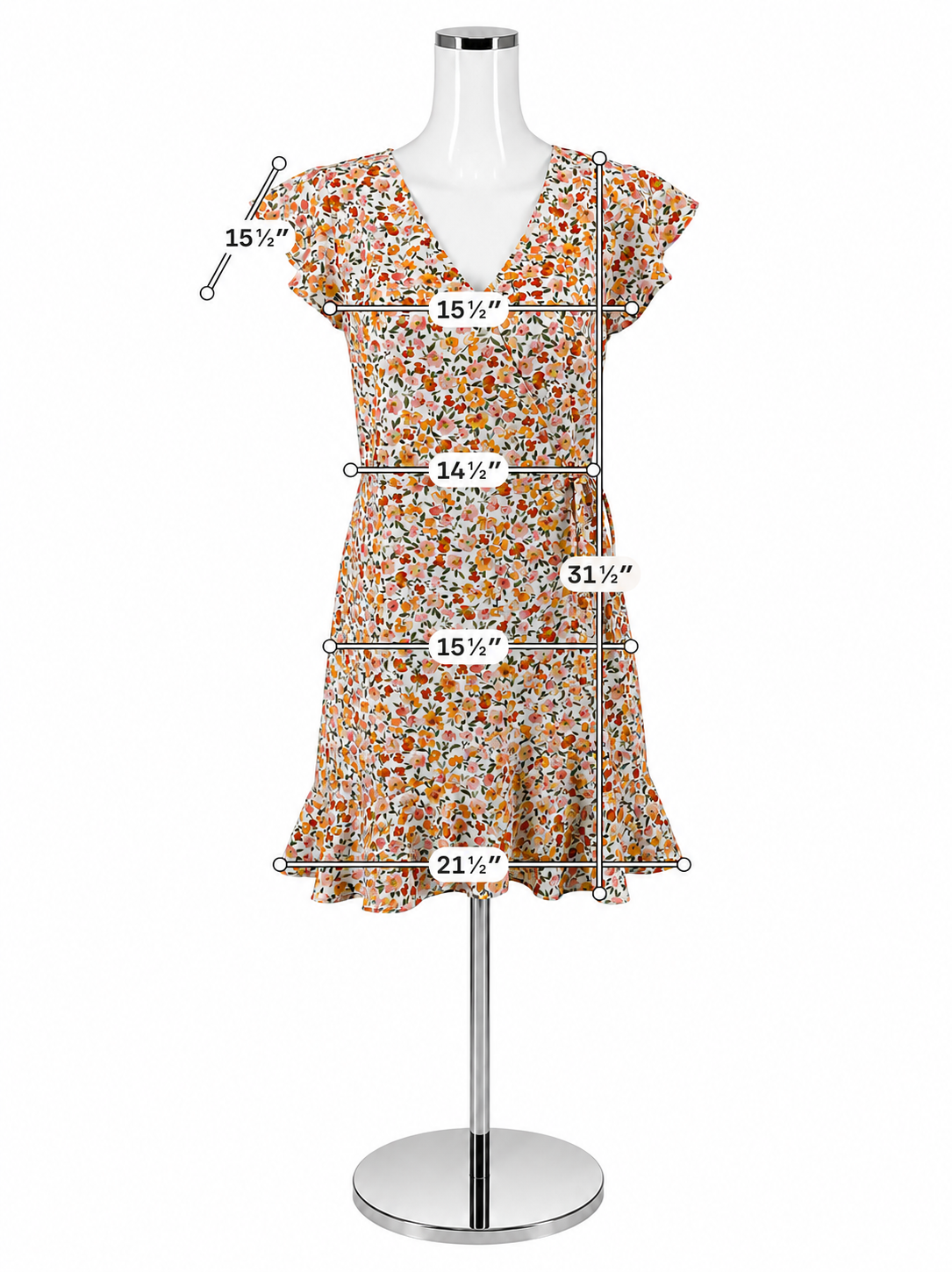 LOFT Outlet Floral Faux Wrap Ruffle Dress Cap Sleeve White Orange Pink Size 4