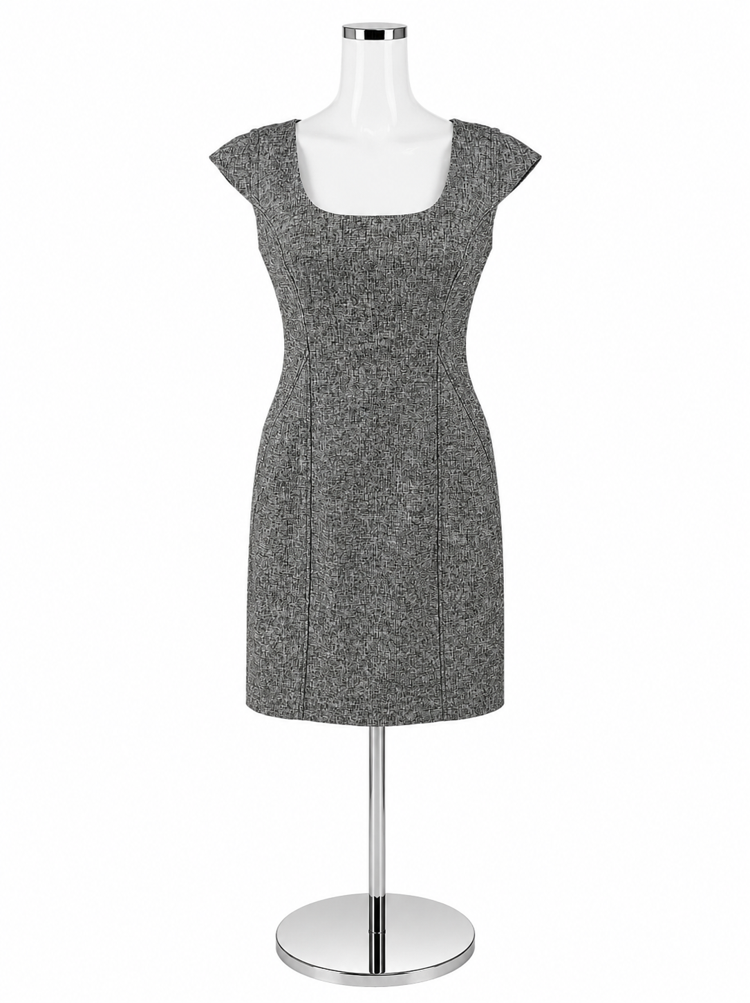 Ann Taylor Textured Cap Sleeve Sheath Dress Gray Black Size 2
