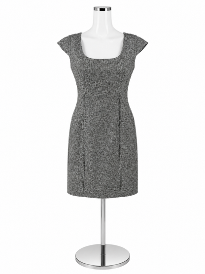 Ann Taylor Textured Cap Sleeve Sheath Dress Gray Black Size 2