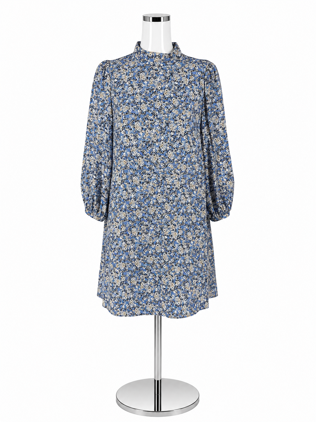 Ann Taylor Ditsy Floral Balloon Sleeve Shift Dress Blue Tan Size 6