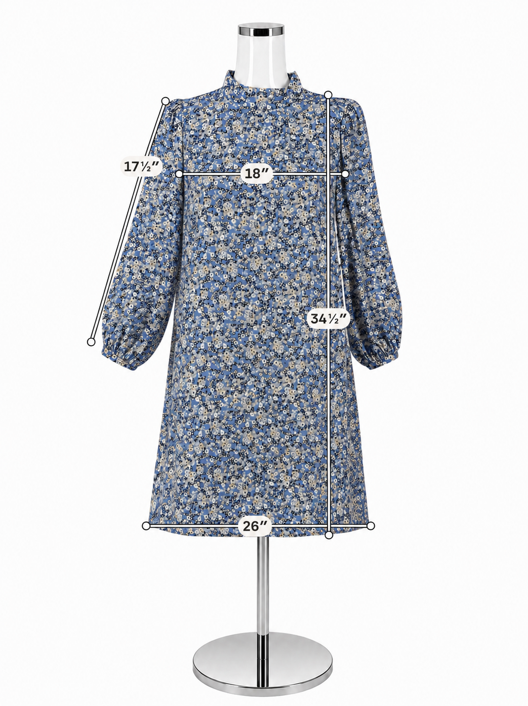 Ann Taylor Ditsy Floral Balloon Sleeve Shift Dress Blue Tan Size 6