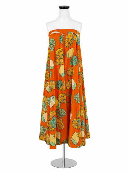 Moon Orchid Lemon Print Strapless Convertible Maxi Dress / Skirt