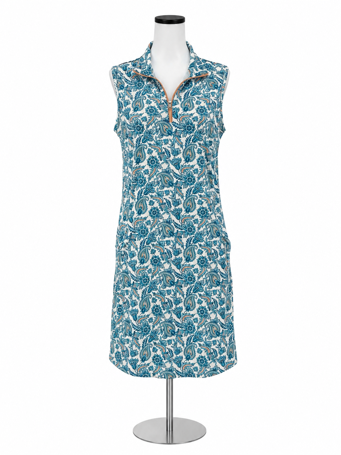 Bermuda Sands Floral Paisley Polo Golf Dress Sleeveless Quarter-Zip Size Medium