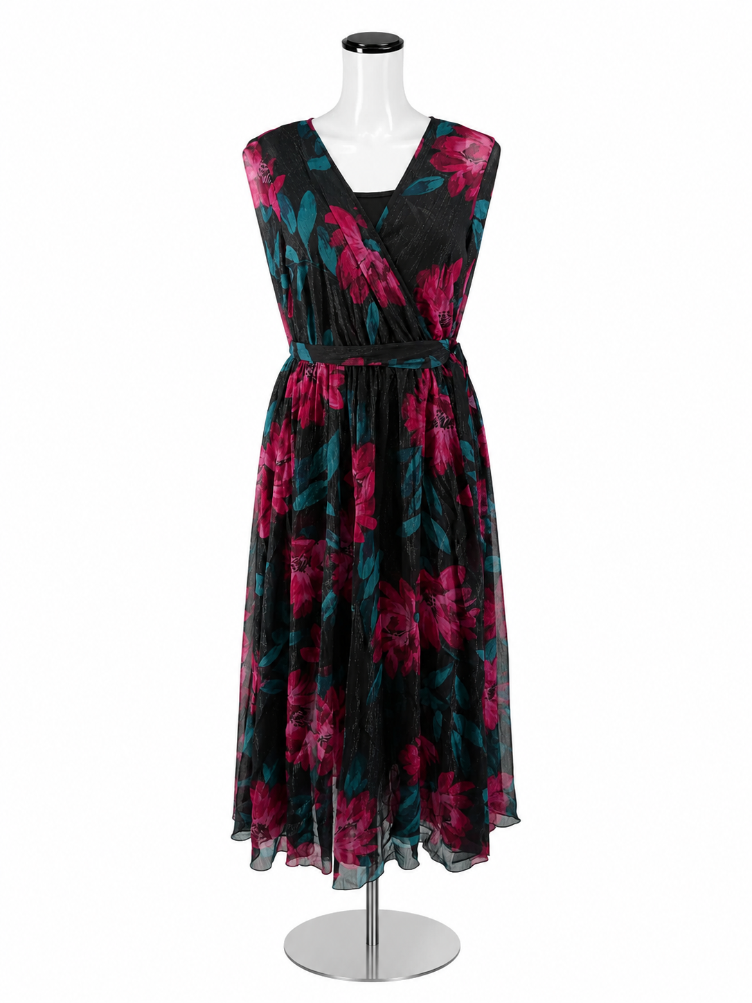 En Focus Petite Floral Lurex Wrap Maxi Dress Black Fuchsia Size 12P