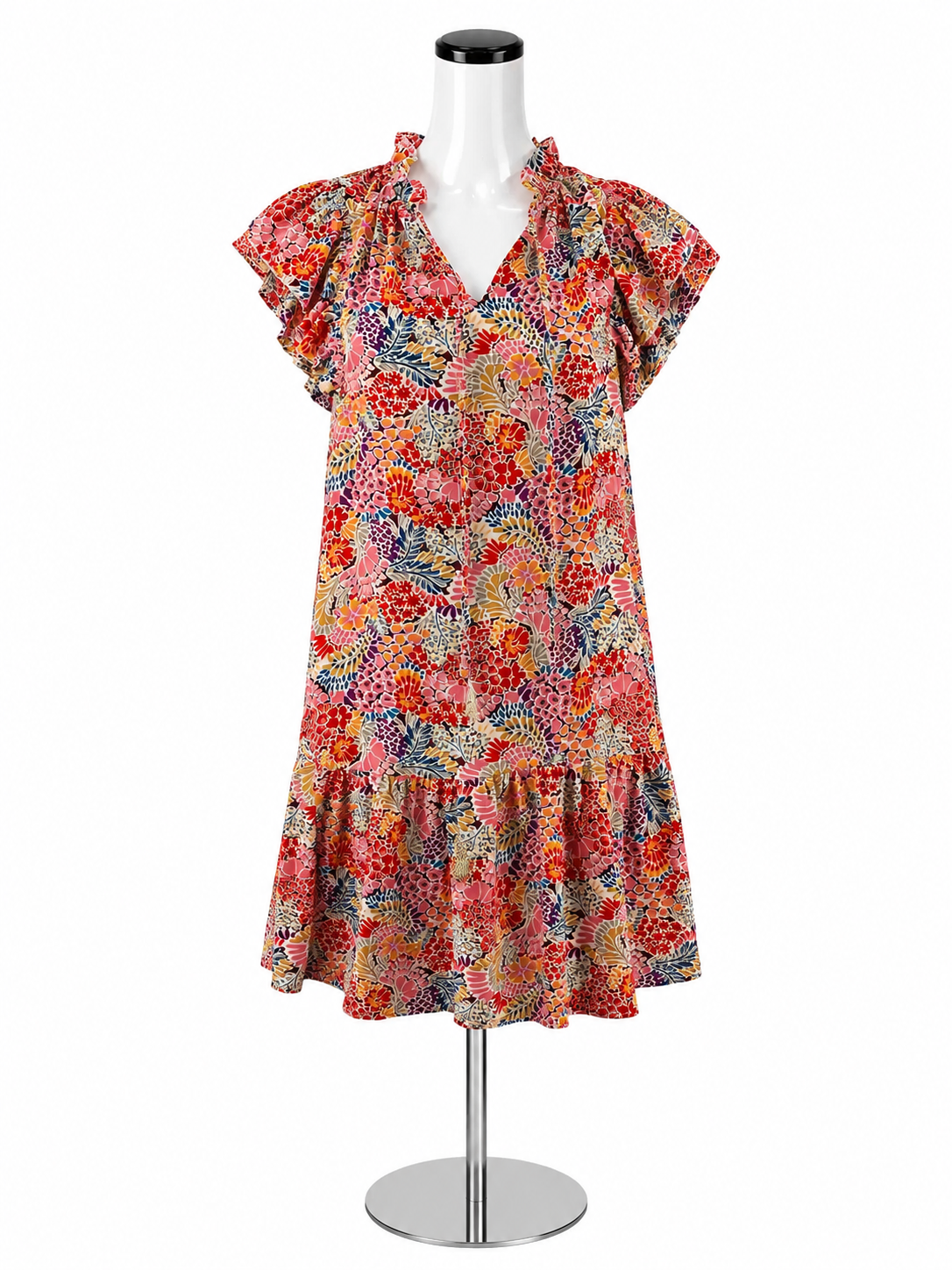 Dokotoo Floral V-Neck Ruffle Tiered Mini Dress | Size XL