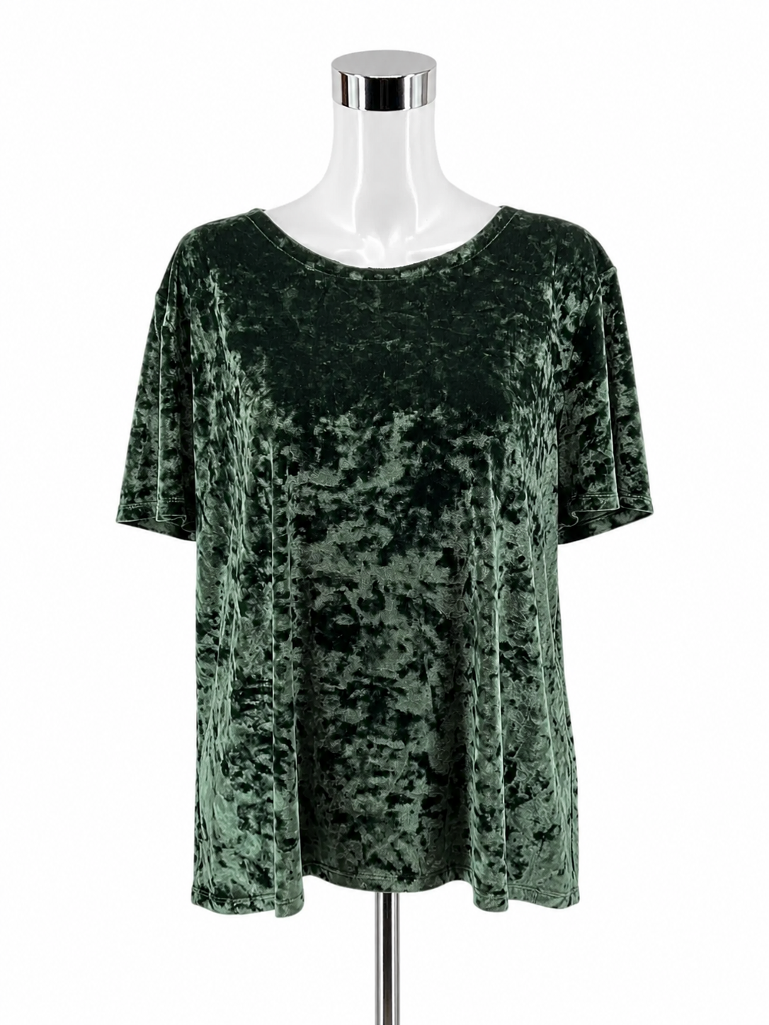 14th &amp; Union Green Crushed Velvet Tie Back Top Short Sleeve Blouse Womens XL