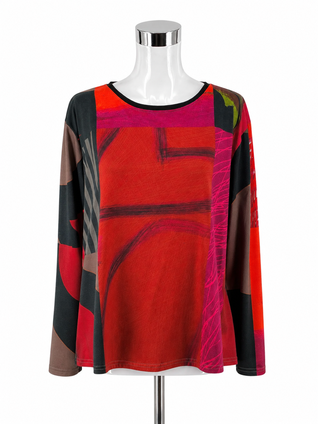 Andrea GEER 1XL Art to Wear Top Abstract Collage Long Sleeve Knit Pullover