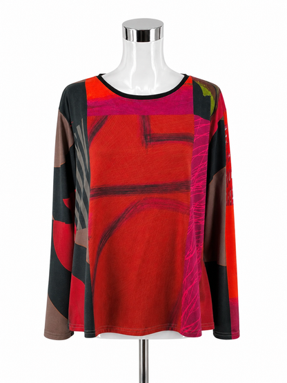 Andrea GEER 1XL Art to Wear Top Abstract Collage Long Sleeve Knit Pullover