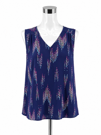Collective Concepts Pixel Print Pleated V-Neck Sleeveless Blouse XL