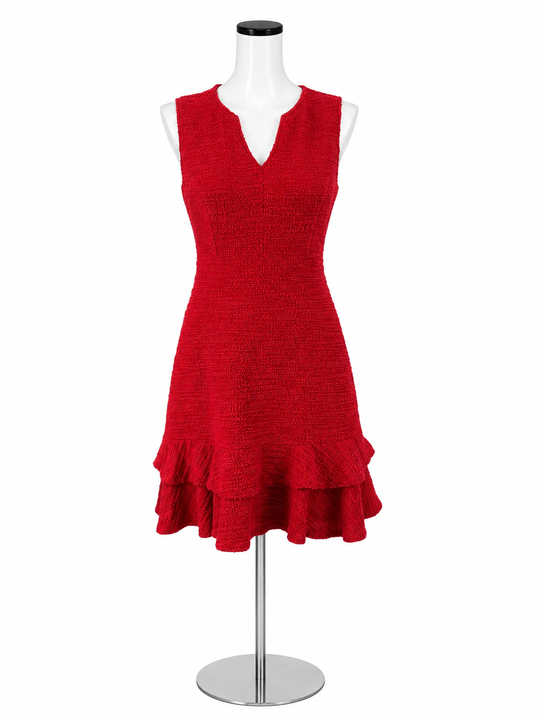 Sharagano Petite Red Textured Boucle Ruffle Hem Mini Dress Size 4P