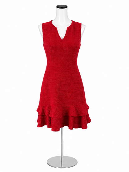 Sharagano Petite Red Textured Boucle Ruffle Hem Mini Dress Size 4P