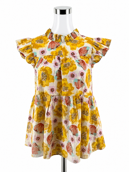 Jodifl Floral Ruffle Neck Tiered Tunic Top Size Medium