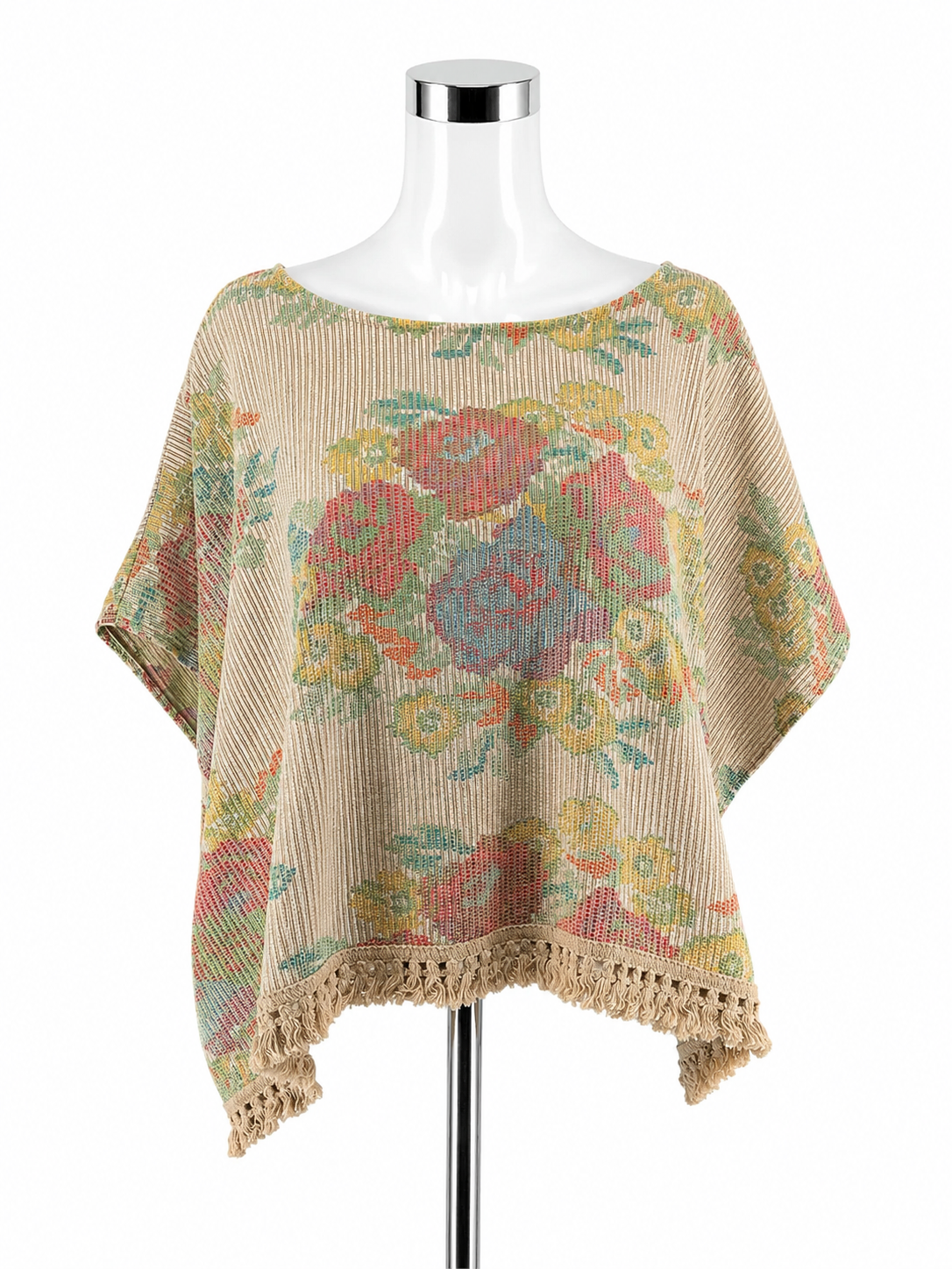 Ivy Jane Boho Floral Jacquard Fringe Top Size Large
