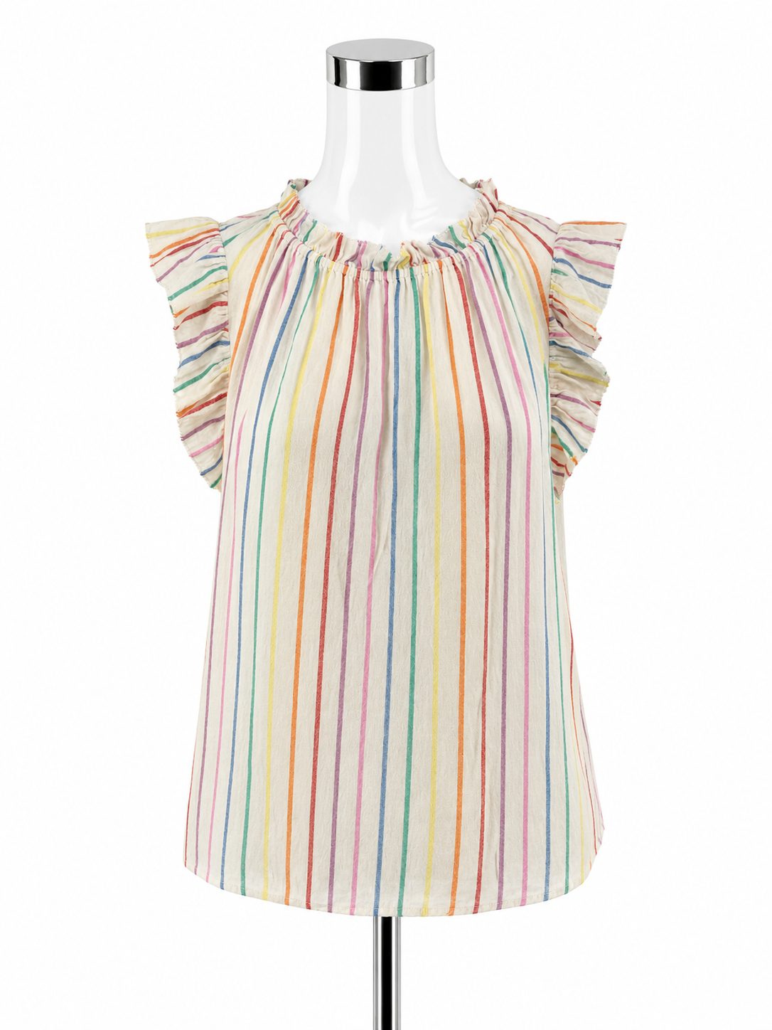 THML Rainbow Stripe Ruffle Flutter Sleeve Top Size XS