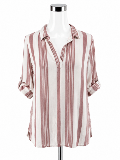 Thread &amp; Supply Rosewater Striped Roll-Tab Tunic Top Size Medium
