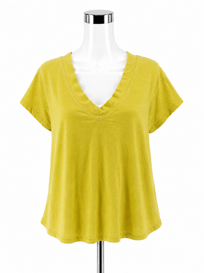 Pilcro Yellow Slub Cotton V-Neck Short Sleeve Tee Top Size Small