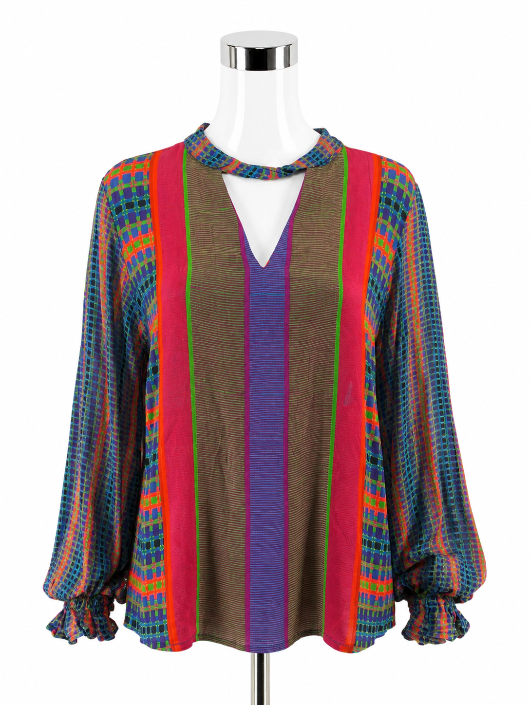 Conditions Apply Anthropologie Geometric Print Tie-Neck Boho Blouse XL NWT