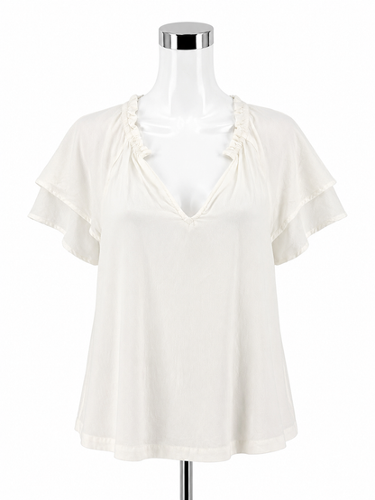 Cloth &amp; Stone Ruffle Sleeve V-Neck Blouse White Tencel Blend Top Size Large
