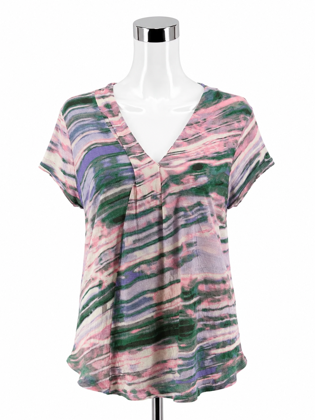 Simply Vera Vera Wang XL Watercolor Print V-Neck Top | Pre-Owned Rayon Blouse