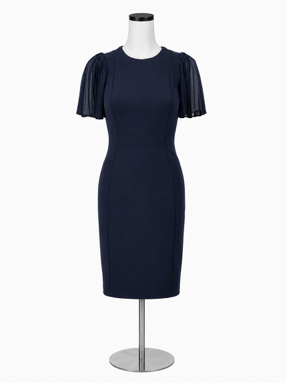 Calvin Klein Navy Blue Pleated Flutter Sleeve Sheath Dress Size 2P