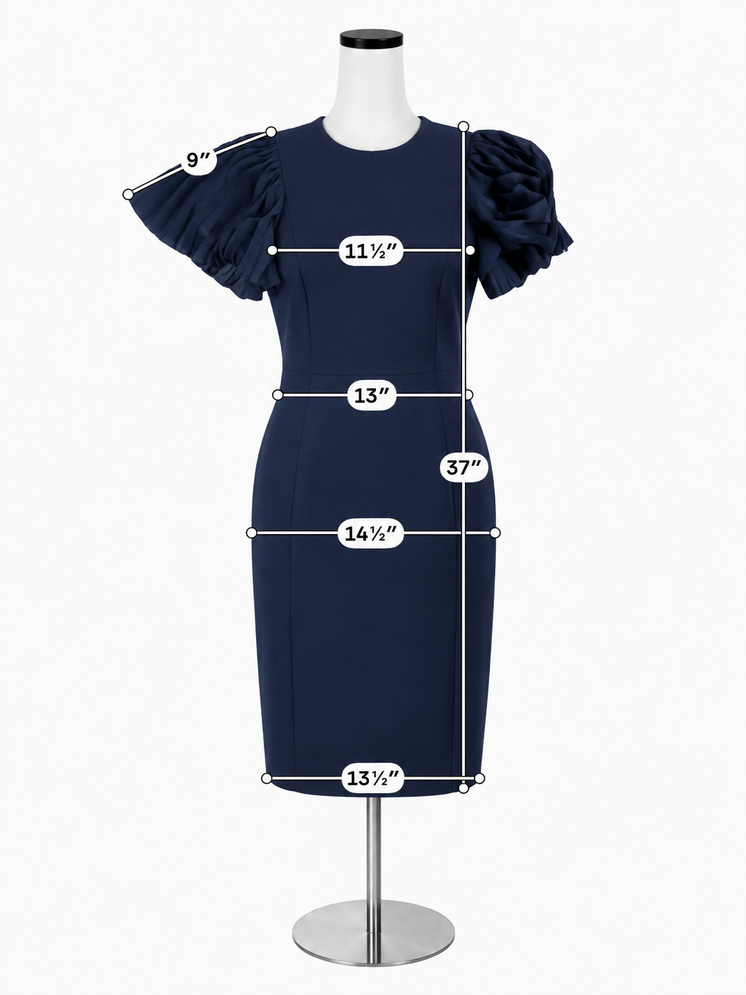 Calvin Klein Navy Blue Pleated Flutter Sleeve Sheath Dress Size 2P