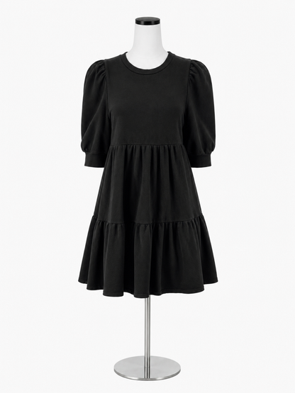 Lila by Anthropologie Black Tiered Puff Sleeve Cotton Mini Dress Size SP