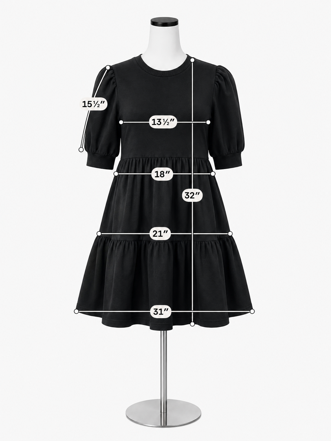Lila by Anthropologie Black Tiered Cotton Puff Sleeve Dress