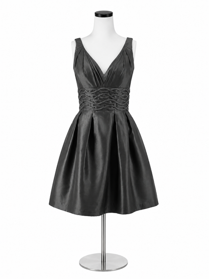 JS Boutique Petite Gray Braided Waist V-Neck A-Line Cocktail Dress Size 4P
