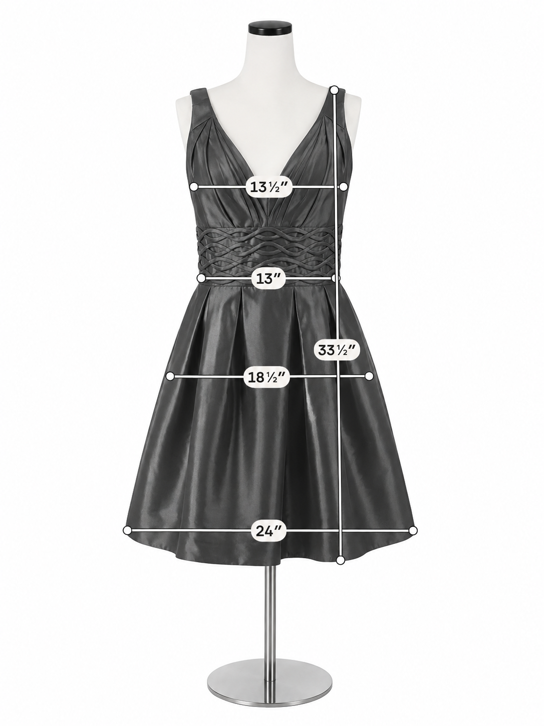 JS Boutique Petite Gray Braided Waist V-Neck A-Line Cocktail Dress Size 4P