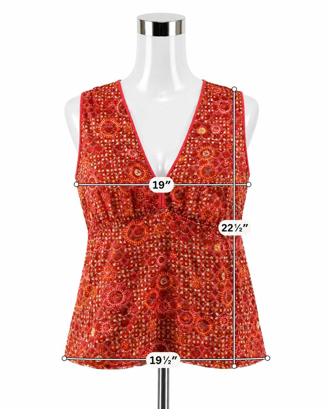 Etcetera Silk Blend Mosaic Print Tassel Tie V-Neck Tank Top Size 16