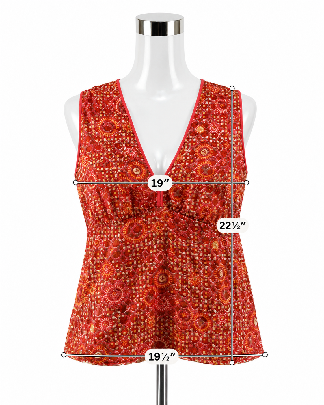 Etcetera Silk Blend Mosaic Print Tassel Tie V-Neck Tank Top Size 16