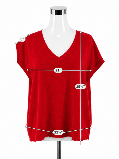 Jodifl Red V-Neck Raw Hem High-Low Tunic Top Size Small