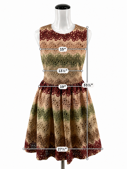 Alice + Olivia tan/maroon/green Fit and Flare Alice + Olivia Elenora NWT Silk Op Art Mod Print Dress Size 6 - Size 6