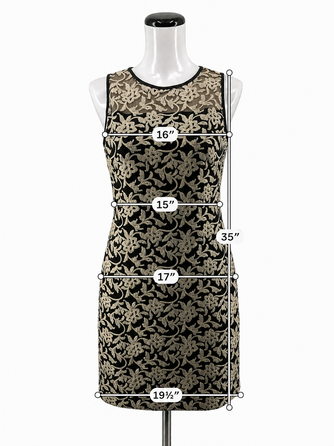 lauren Black/Gold Sleeveless Ralph Lauren Metallic Floral Embroidered Sheath Dress Size 4 NWT - Size 4