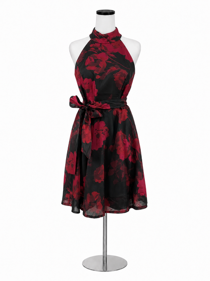Taylor black/maroon Dress Floral Halter A-Line Cocktail Dress Black Maroon Size 10 - Size 10
