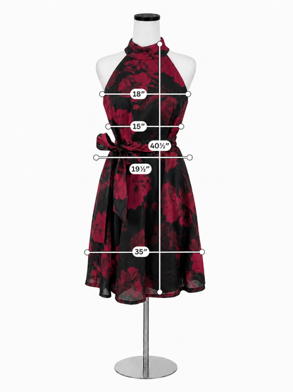 Taylor black/maroon Dress Floral Halter A-Line Cocktail Dress Black Maroon Size 10 - Size 10