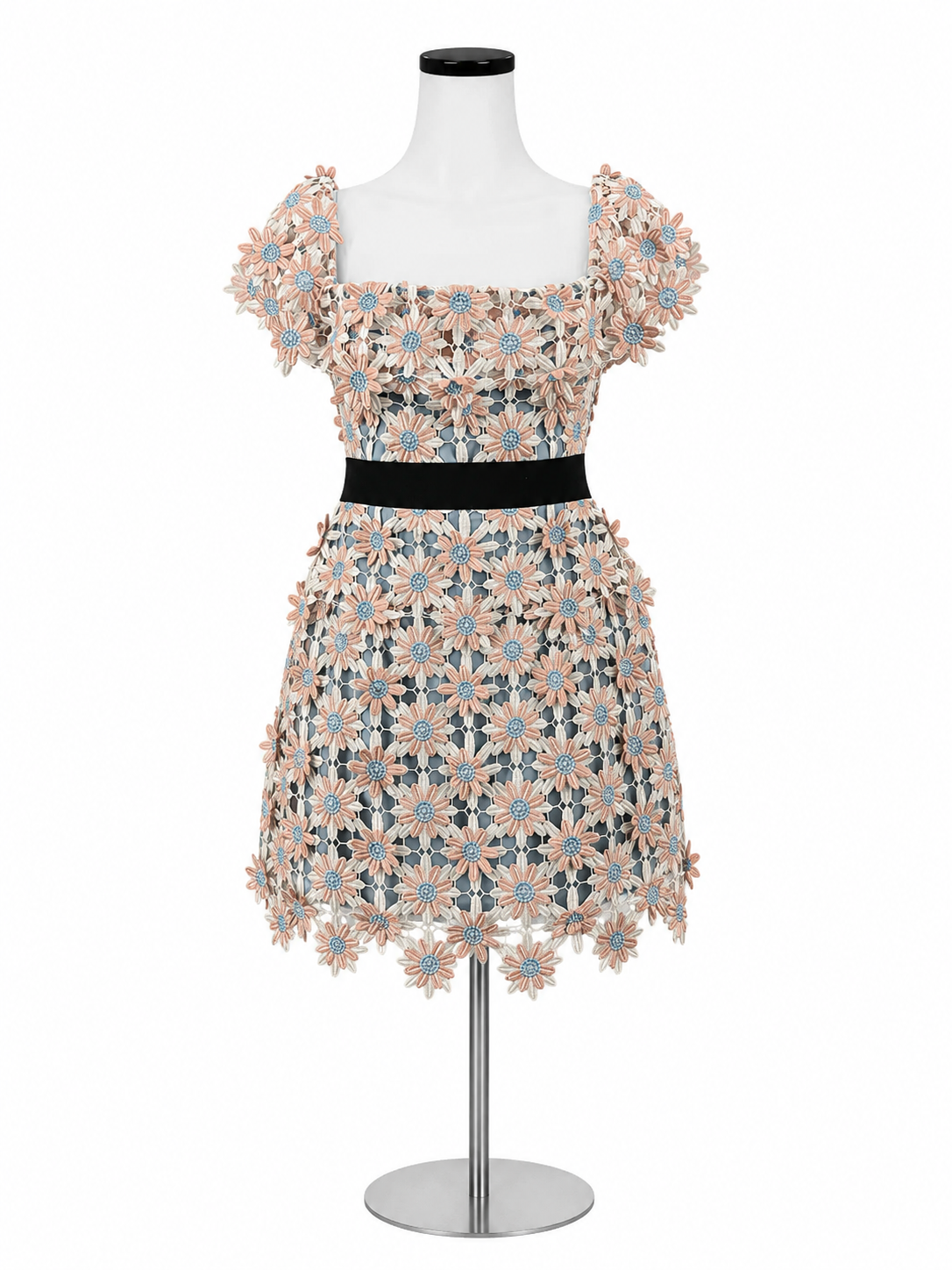 self portrait blush/blue Cocktail Self-Portrait Felicia Daisy Guipure Lace Off-Shoulder Mini Dress Size 8 - Size 8