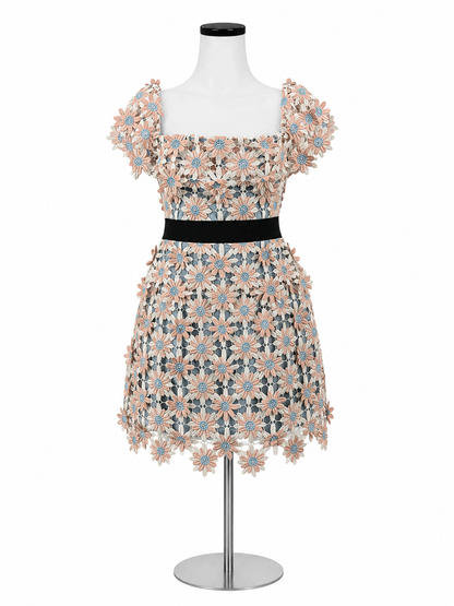 self portrait blush/blue Cocktail Self-Portrait Felicia Daisy Guipure Lace Off-Shoulder Mini Dress Size 8 - Size 8