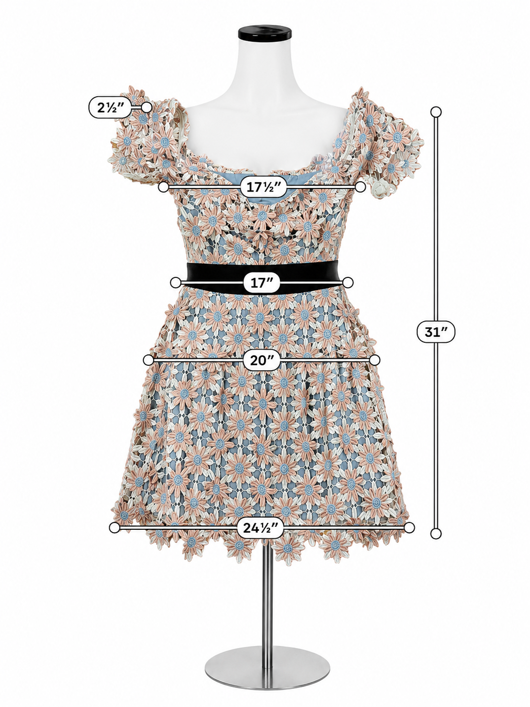 self portrait blush/blue Cocktail Self-Portrait Felicia Daisy Guipure Lace Off-Shoulder Mini Dress Size 8 - Size 8