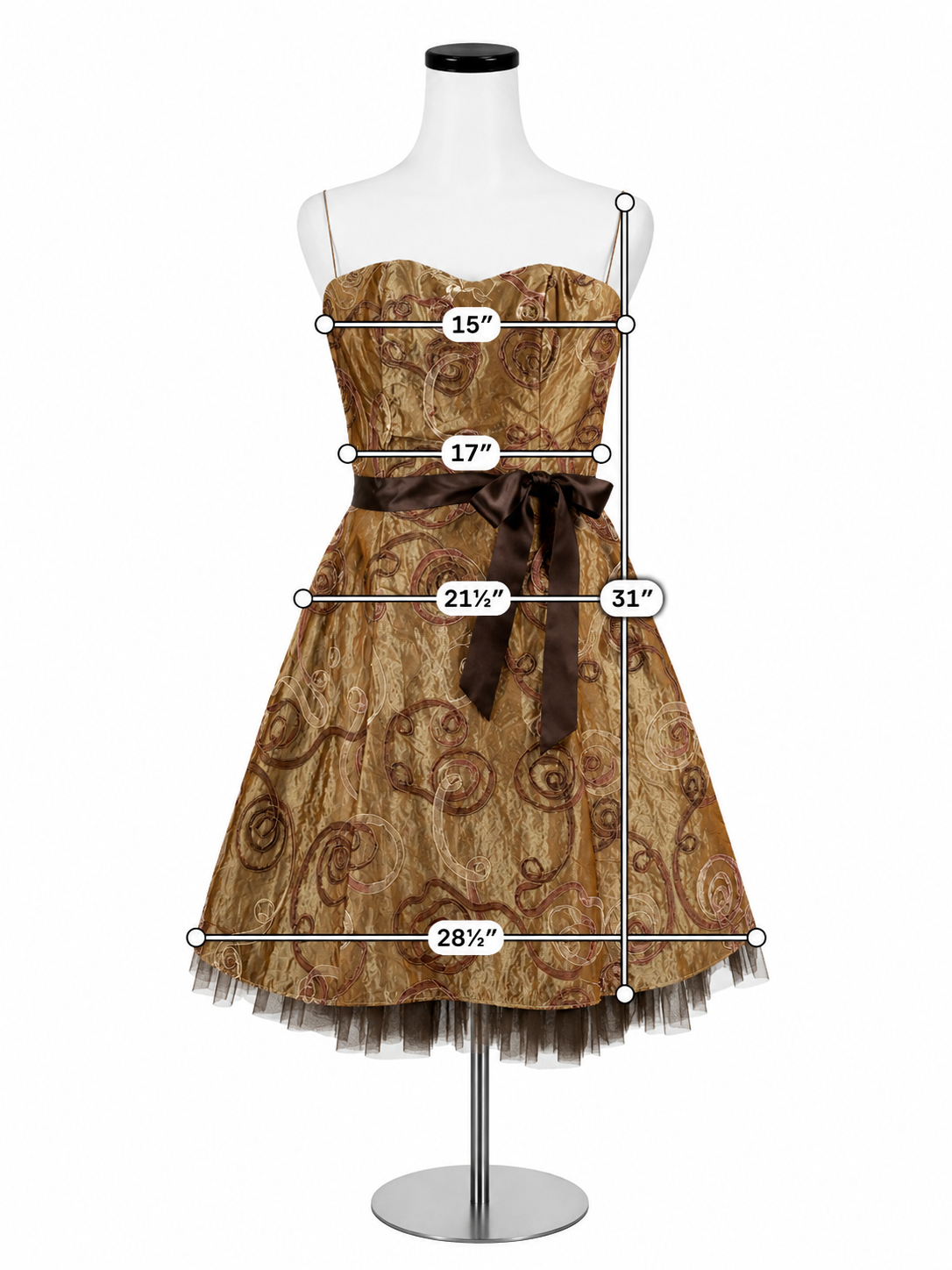 Jessica McClintock Bronze/Brown Textured Pre-Owned Ladies Dress