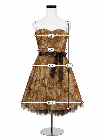 Jessica McClintock bronze/brown Dress Bronze Strapless Taffeta Embroidered Cocktail Dress Size 12 - Size 12